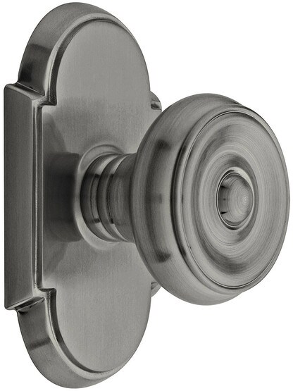 Arched Rosette Set With Waverly Knobs in Antique Pewter.